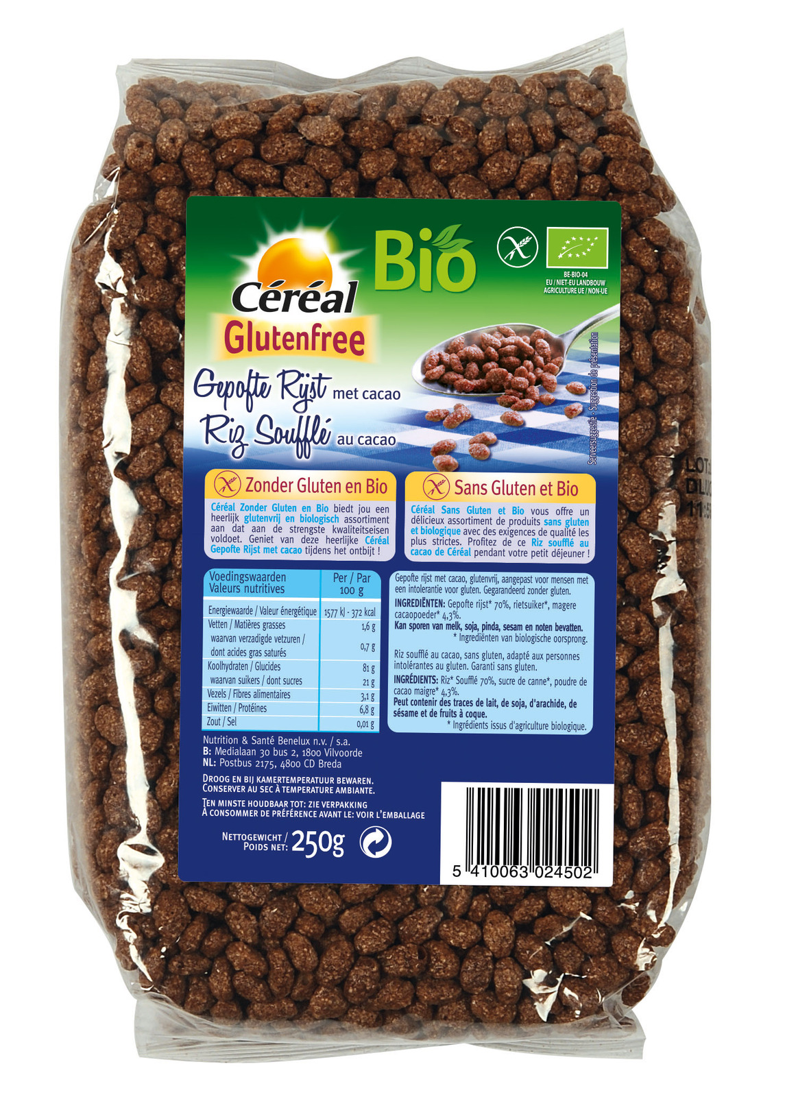 Foto van Cereal Gepofte Rijst Met Cacao Glutenvrij Biologisch