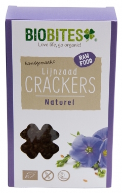 Foto van Biobites Lijnzaad Crackers Raw Natural 4st