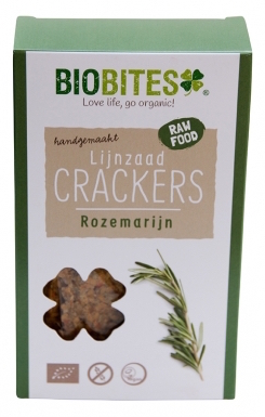 Foto van Biobites Lijnzaad Crackers Raw Rozemarijn 4st