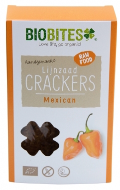 Foto van Biobites Lijnzaad Crackers Raw Mexican 4st