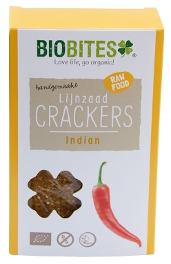 Foto van Biobites Lijnzaad Crackers Raw Indian 2st