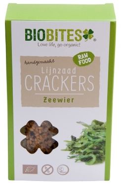 Foto van Biobites Lijnzaad Crackers Raw Zeewier 2st