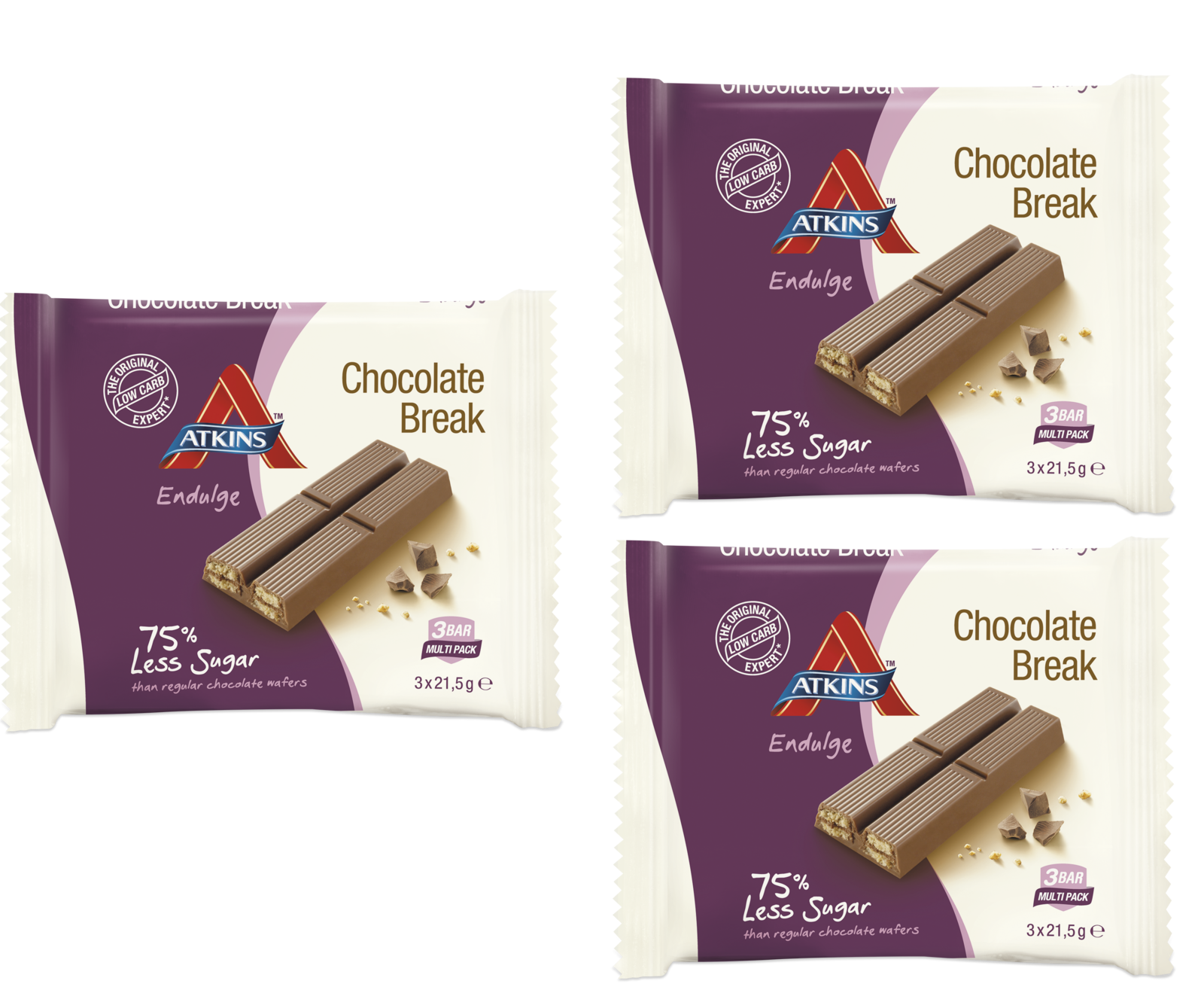Foto van Atkins Endulge Chocolate Break Reep 3x 63gr Voordeelverpakking